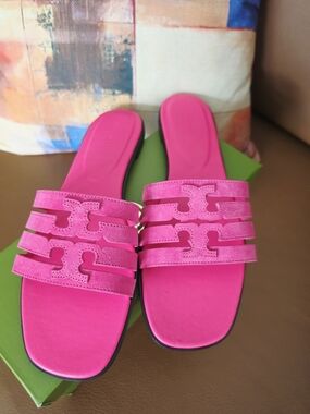 Tory Burch Hot Pink Triple‑Strap Slide Sandals